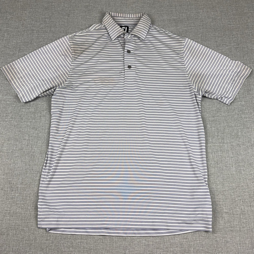 FootJoy Golf Polo Shirt Mens M White Striped TPC Treviso Bay Short Sleeve